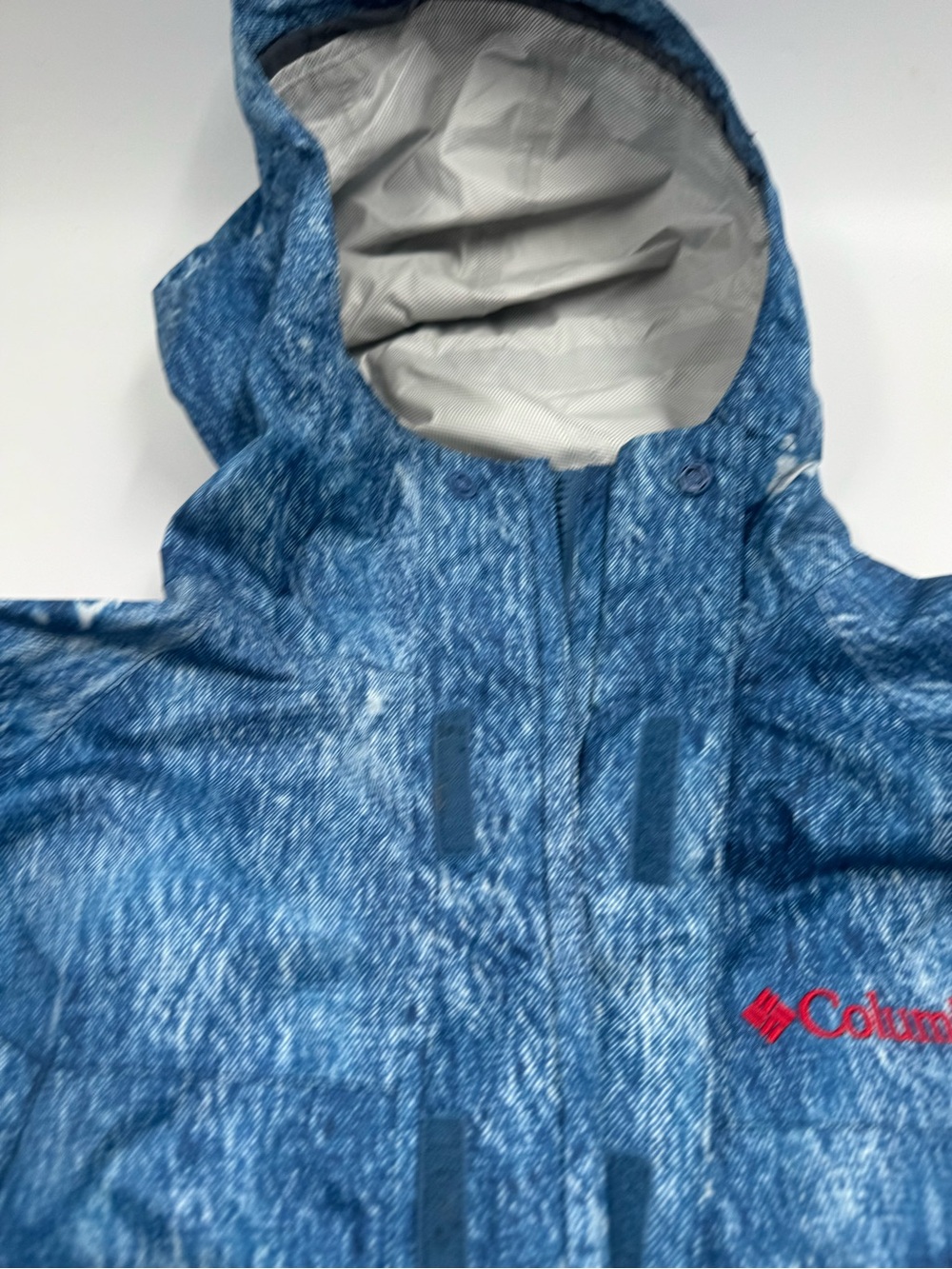 Columbia Kids Blue Hooded Raincoat with Red Logo